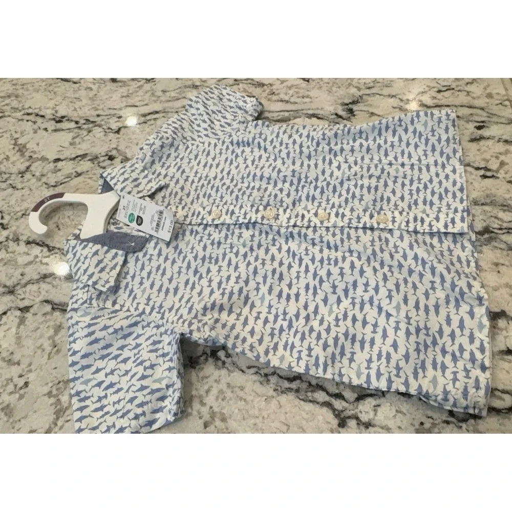 NEW toddler boys size 2T Osh Kosh B'Gosh white with blue sharks collared button